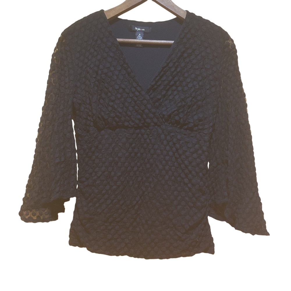 VTG‎ Style & Co Y2K Black Lace Babydoll Top Flare Sleeve Sz M WItchy Whimsigoth